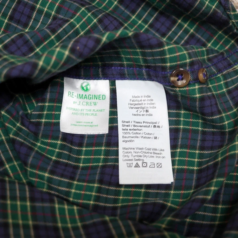 J. Crew Mens Slim Fit‎ Brushed Twill Plaid Button Down Shirt Size M Green Navy